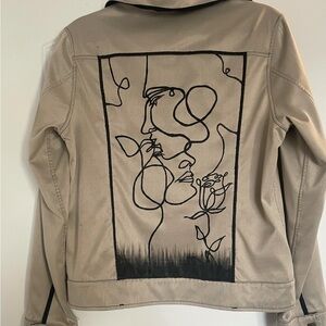Hand Painted Artistic Beige Women's Jacket